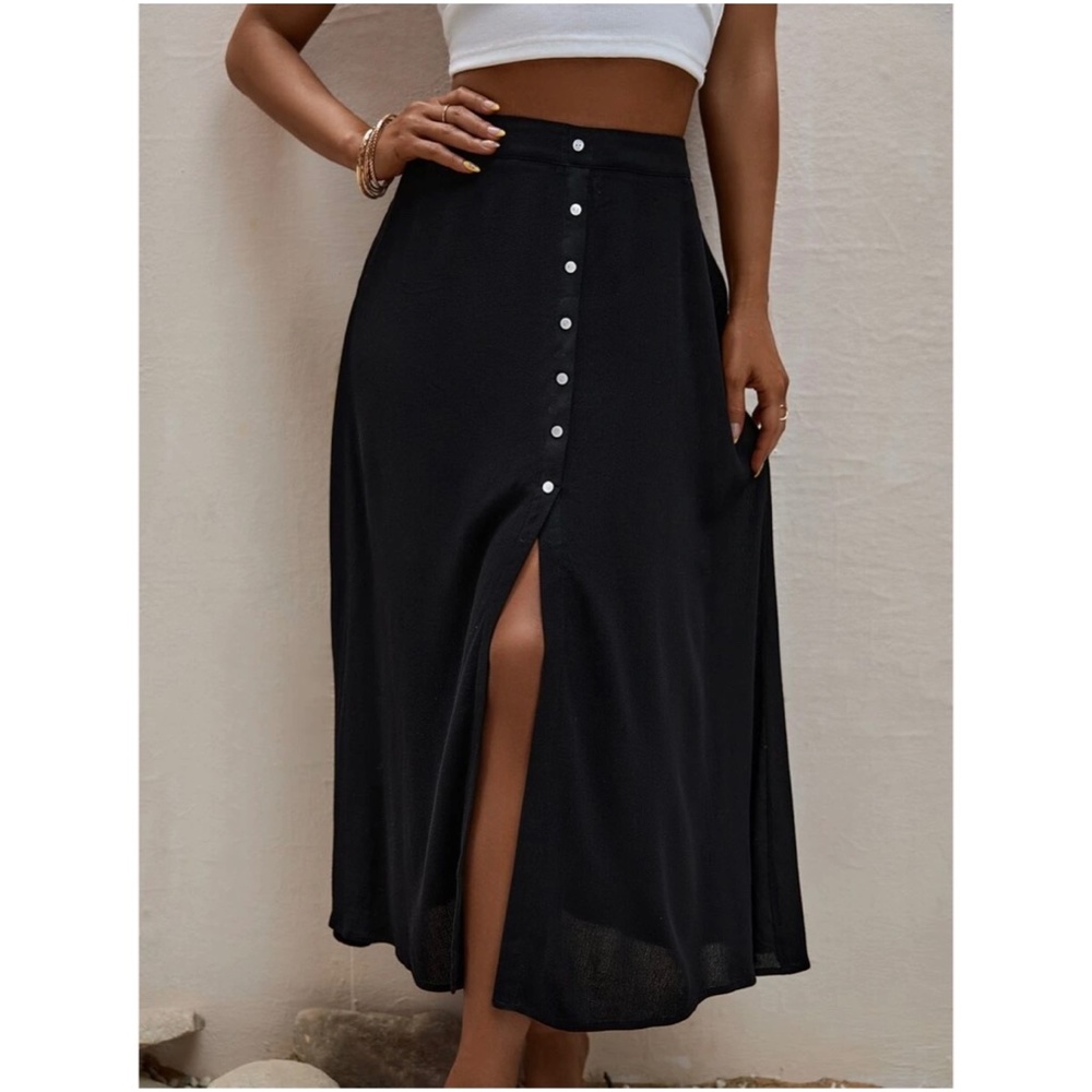 Boho Button up Work Office Casual Maxi Skirt - Picture 1 of 5